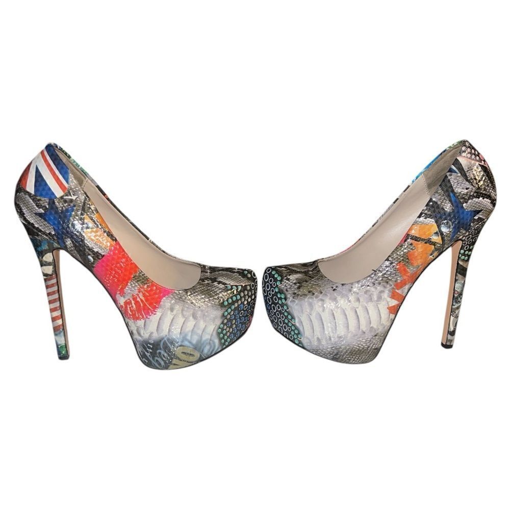 Shoe dazzle,Pop 7 Art Magazine Stiletto Dance High Heel Shoes -Snakeskin-Gray